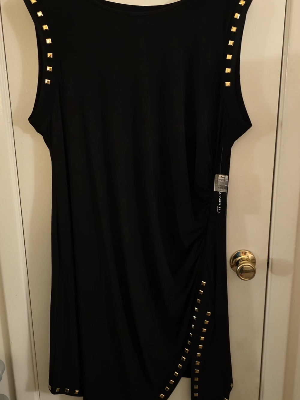 Sleeveless Black Midi Dress with Gold Stud Detail